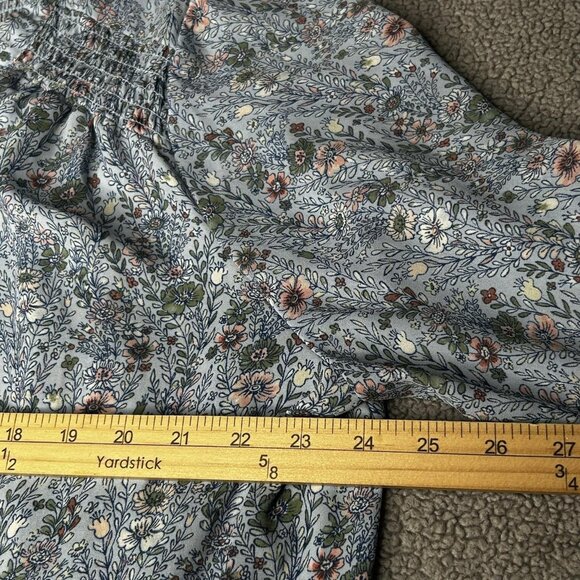 Rose + Olive Blouse Womens 3X Blue Floral Smocked Button Front 3/4 Sleeve Boho - Picture 9 of 13